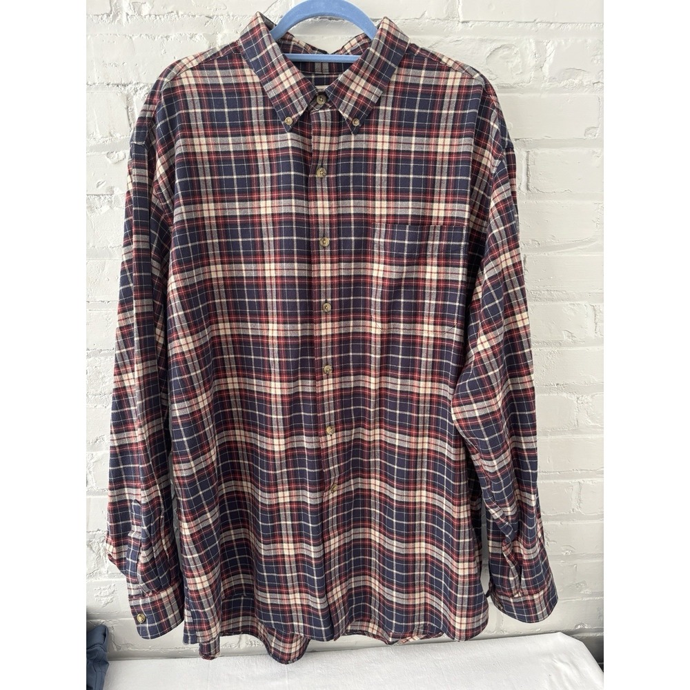 LL Bean Men's Red, Blue, Cream Checked Button Shirt Size X Large Winter Fall